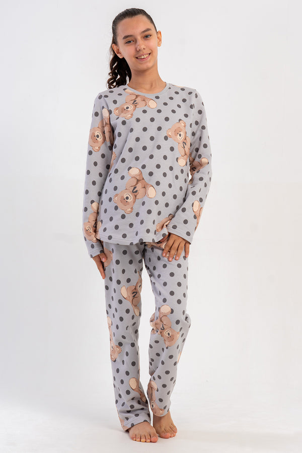 KIZ COCUK 2IPLIK O YAKA UZUN KOL ETEGI OVAL PIJAMA TAKIM(7-8/13-14)