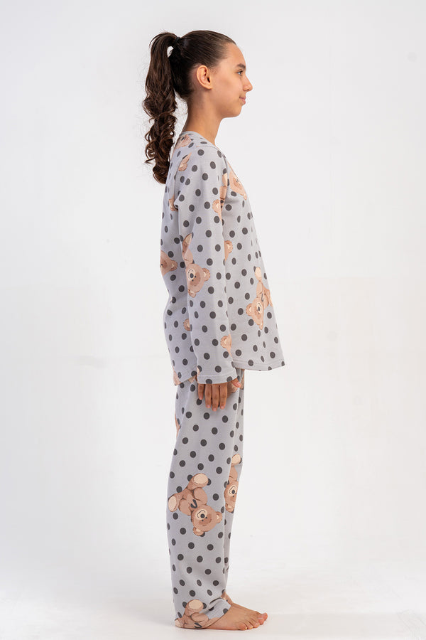 KIZ COCUK 2IPLIK O YAKA UZUN KOL ETEGI OVAL PIJAMA TAKIM(7-8/13-14)