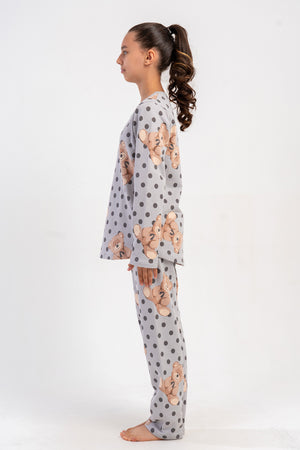 KIZ COCUK 2IPLIK O YAKA UZUN KOL ETEGI OVAL PIJAMA TAKIM(7-8/13-14)