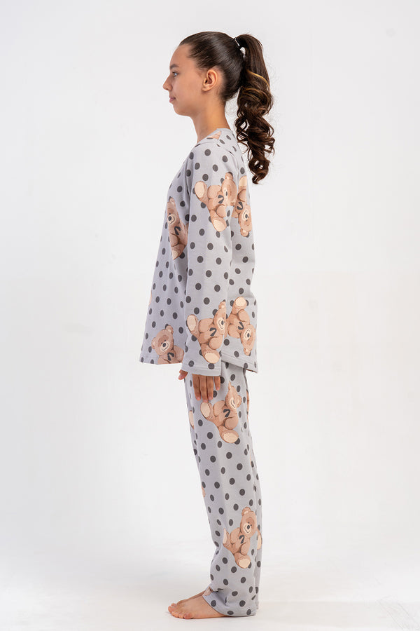 KIZ COCUK 2IPLIK O YAKA UZUN KOL ETEGI OVAL PIJAMA TAKIM(7-8/13-14)