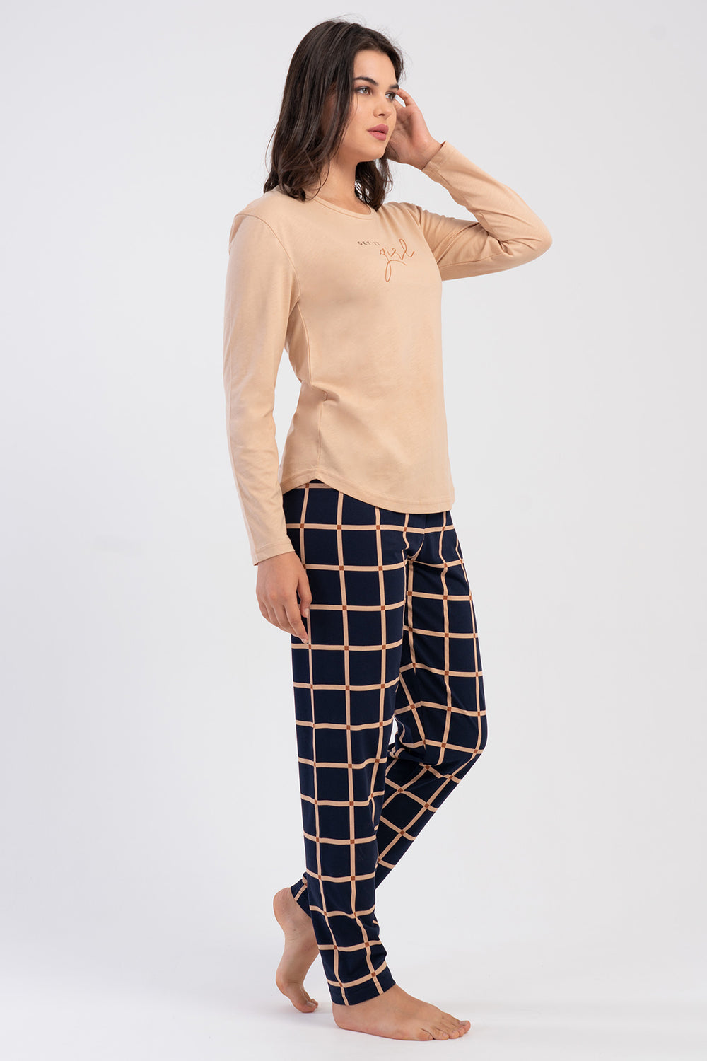 KADIN PIJAMA TAKIM SUPREM 503155 - Vienetta1.GrupBEJ