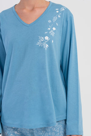 Woman Supreme Big Size V Neck Sima Pyjama Set - Vienetta1.GrupZEMIN