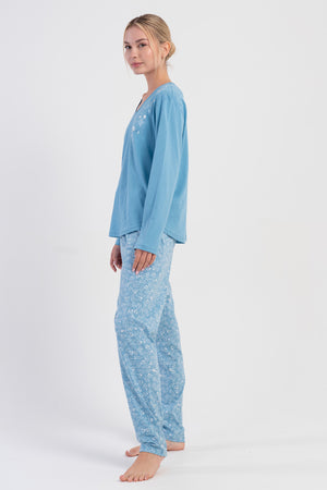 Woman Supreme Big Size V Neck Sima Pyjama Set - Vienetta1.GrupZEMIN