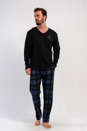 CEPLI ERKEK INTERLOK V YAKA UZUN KOL PIJAMA TAKIM