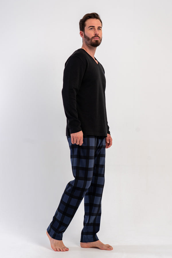 CEPLI ERKEK INTERLOK V YAKA UZUN KOL PIJAMA TAKIM