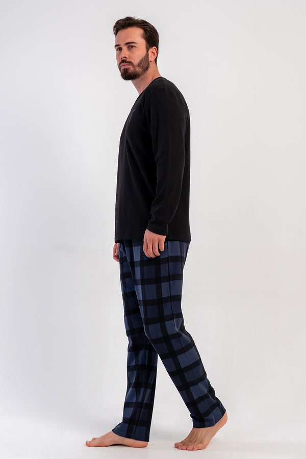 CEPLI ERKEK INTERLOK V YAKA UZUN KOL PIJAMA TAKIM