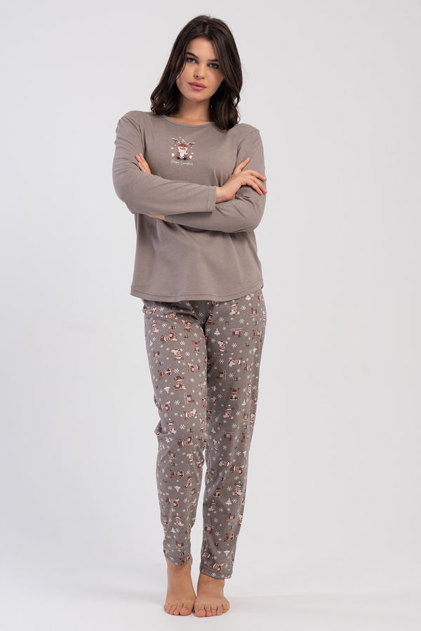 Woman Supreme Big Size Aida O Neck Pyjama Set - Vienetta1.GrupSUTLU KAHVE