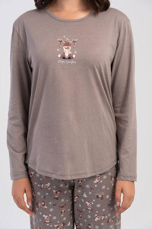 Woman Supreme Big Size Aida O Neck Pyjama Set - Vienetta1.GrupSUTLU KAHVE