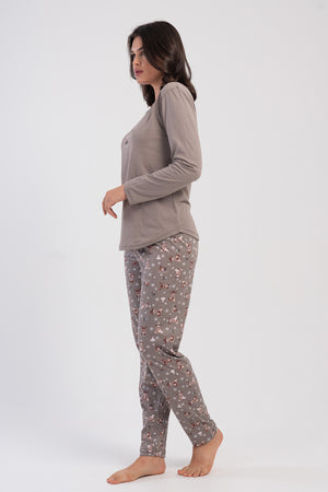 Woman Supreme Big Size Aida O Neck Pyjama Set - Vienetta1.GrupSUTLU KAHVE