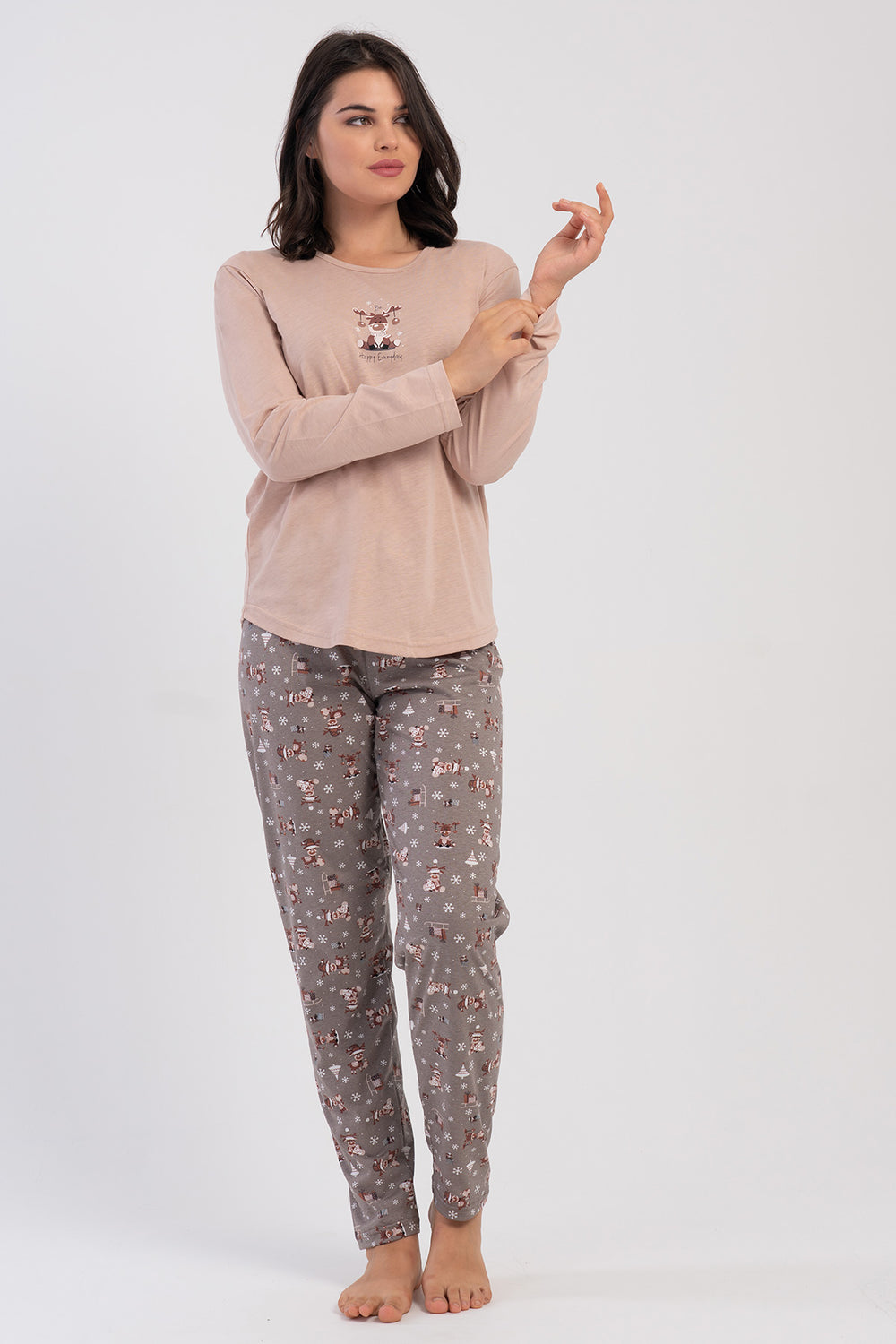 Woman Supreme Big Size Aida O Neck Pyjama Set - Vienetta1.GrupSUTLU KAHVE