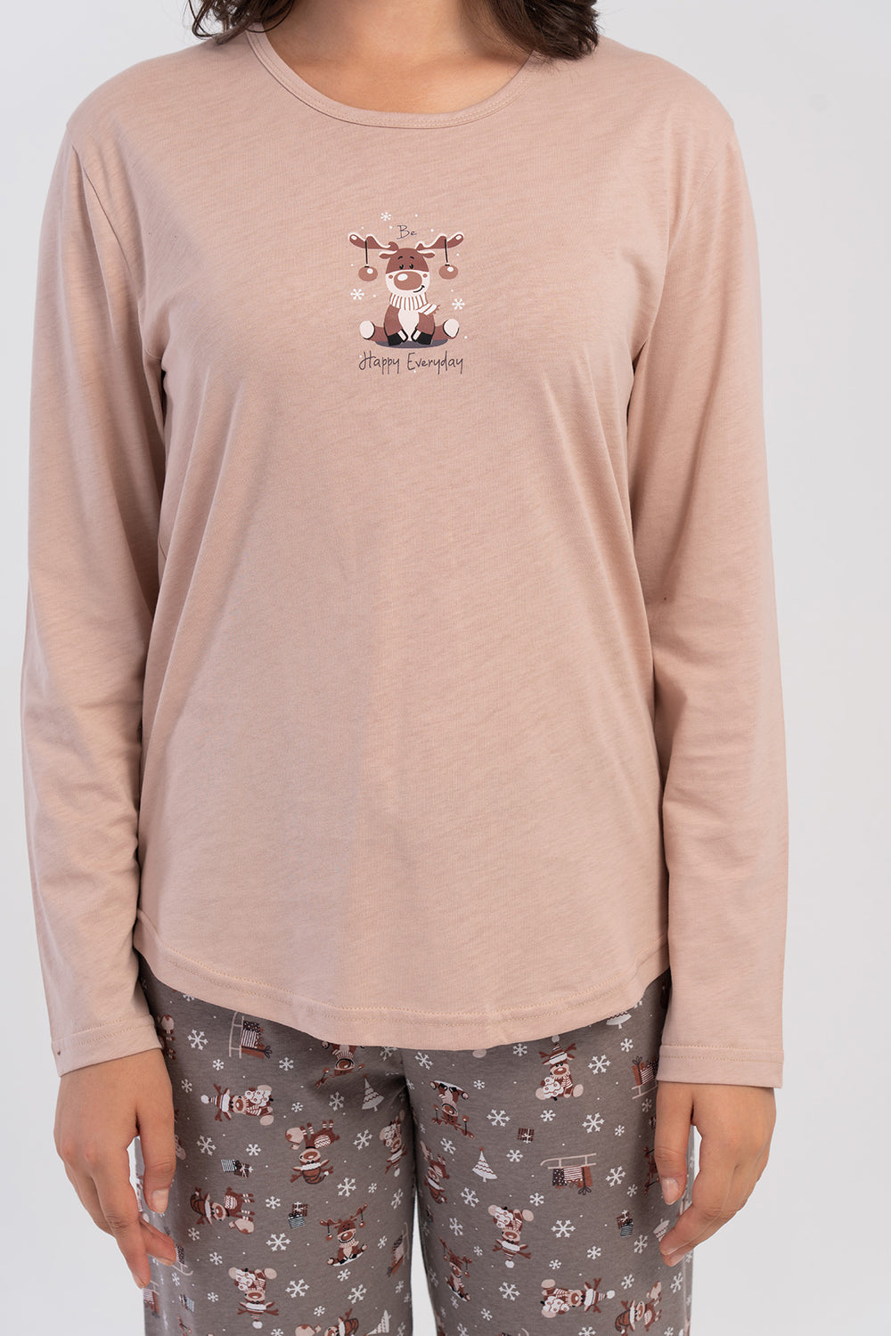 Woman Supreme Big Size Aida O Neck Pyjama Set - Vienetta1.GrupSUTLU KAHVE