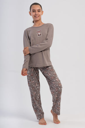 Kids' Girls Supreme Nilo O Neck Pyjama Set - Vienetta1.GrupSUTLU KAHVE