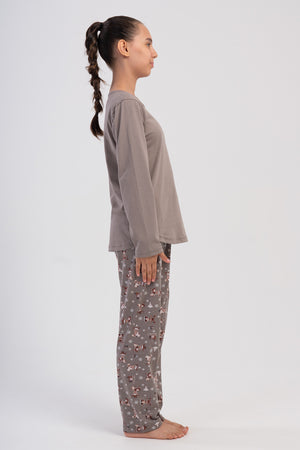 Kids' Girls Supreme Nilo O Neck Pyjama Set - Vienetta1.GrupSUTLU KAHVE