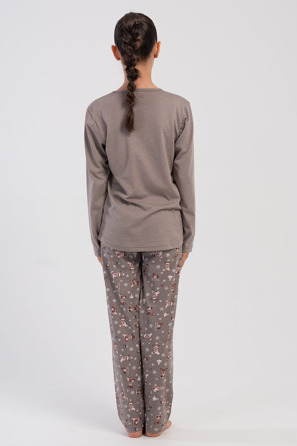 Kids' Girls Supreme Nilo O Neck Pyjama Set - Vienetta1.GrupSUTLU KAHVE