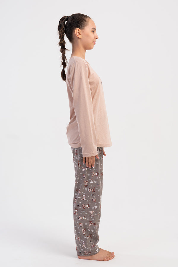 Kids' Girls Supreme Nilo O Neck Pyjama Set - Vienetta1.GrupSUTLU KAHVE