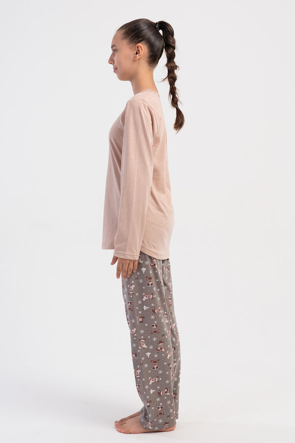 Kids' Girls Supreme Nilo O Neck Pyjama Set - Vienetta1.GrupSUTLU KAHVE