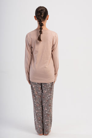 Kids' Girls Supreme Nilo O Neck Pyjama Set - Vienetta1.GrupSUTLU KAHVE