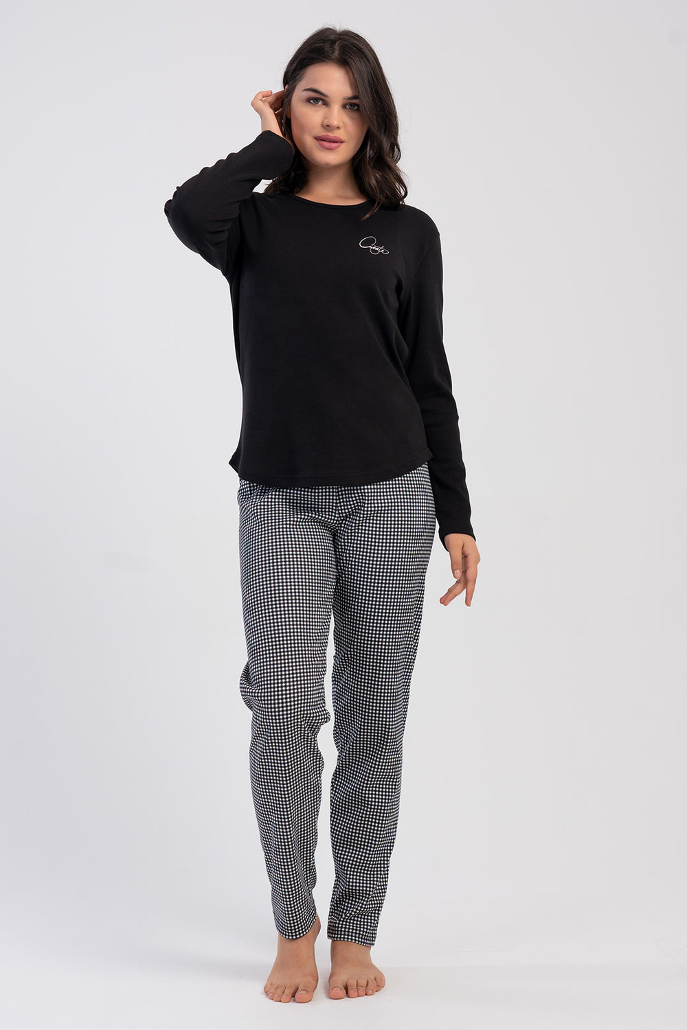 KADIN PIJAMA TAKIM INTERLOK 503363 - Vienetta1.GrupSIYAH