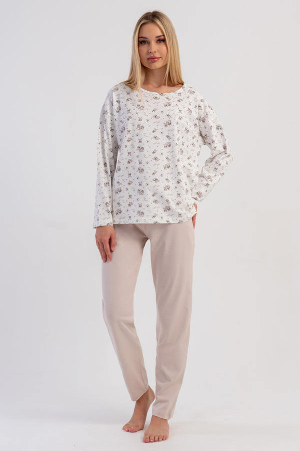 KADIN LYC SUPREM O YAKA DUSUK OMUZLU UZUN KOL CEPLI PIJAMA TAKIM