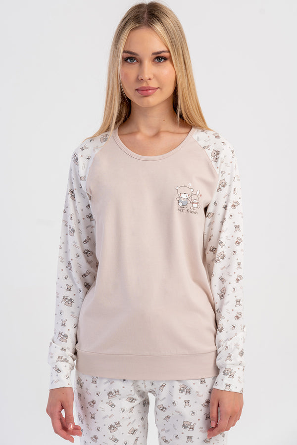 KADIN LYC SUPREM O YAKA REGLAN UZUN KOL MANSETLI PIJAMA TAKIM