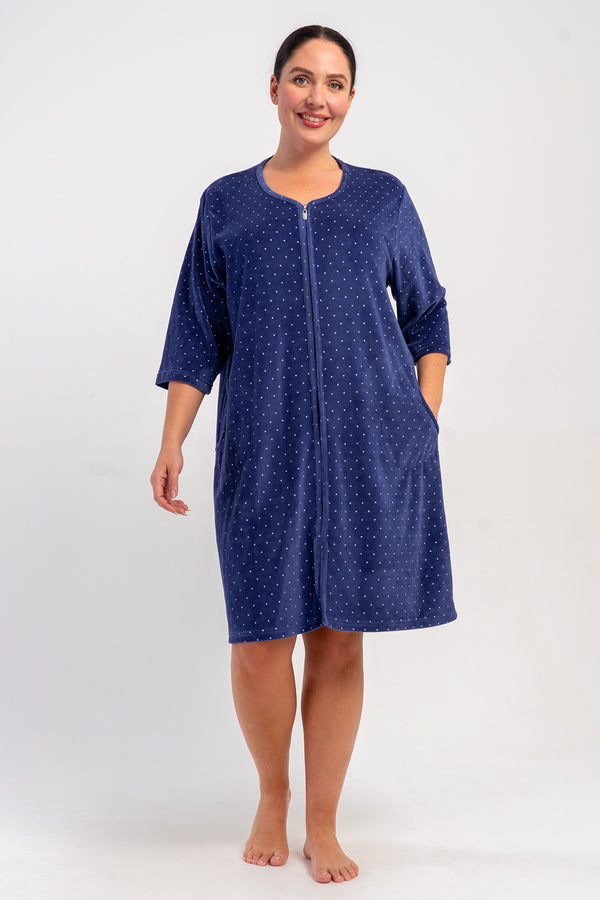 KADIN XL'İ EV ELBİSESİ KADİFE 507008 - Vienetta1.GrupLACIVERT