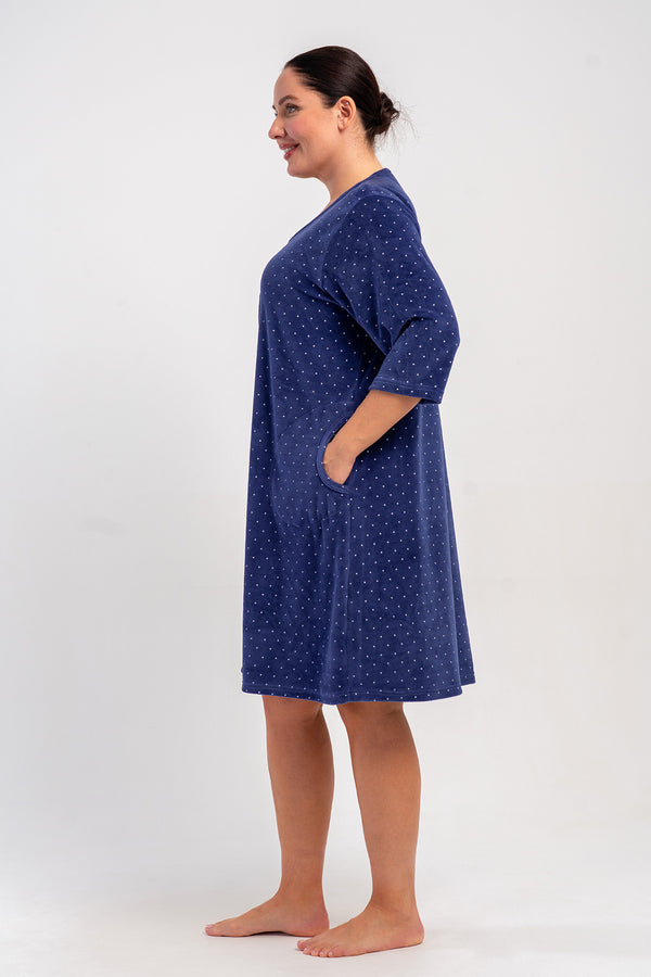 KADIN XL'İ EV ELBİSESİ KADİFE 507008 - Vienetta1.GrupLACIVERT