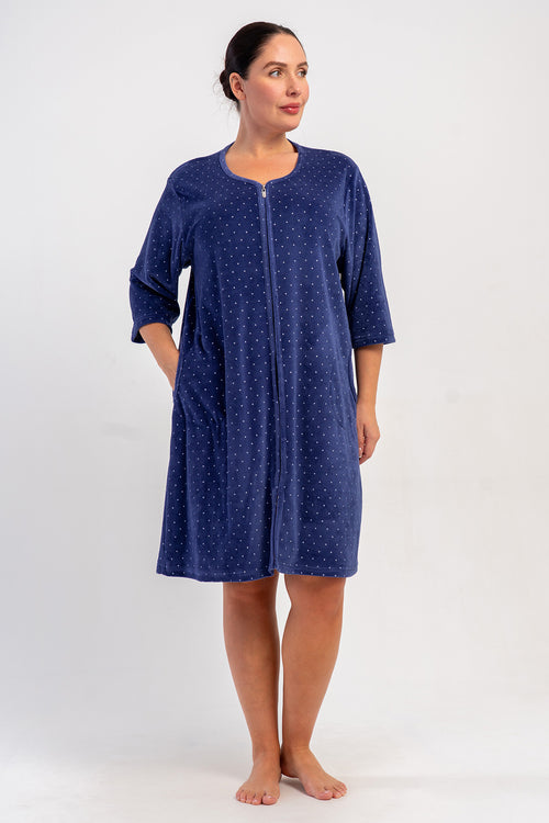 KADIN BATTAL EV ELBİSESİ KADİFE 507009 - VienettaLACIVERT6XL