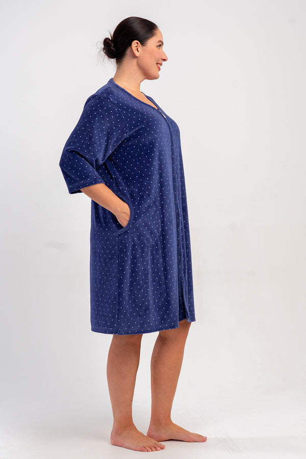 KADIN BATTAL EV ELBİSESİ KADİFE 507009 - VienettaLACIVERT6XL