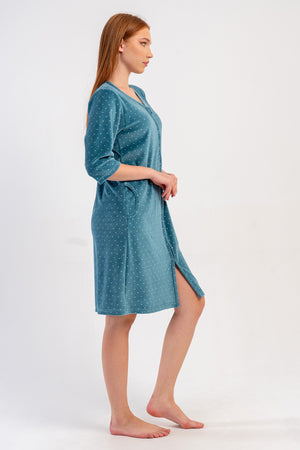 KADIN PAMUK KADIFE 3/4 KOL CEPLI FERMUARLI EV ELBİSESİ