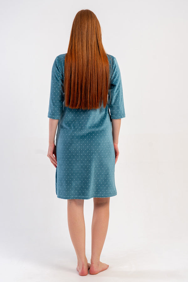 KADIN PAMUK KADIFE 3/4 KOL CEPLI FERMUARLI EV ELBİSESİ