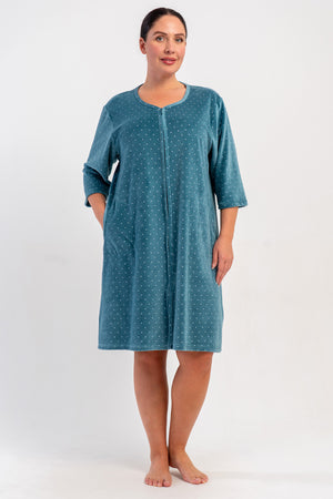 KADIN PAMUK KADIFE XXL 3/4 KOL CEPLI FERMUARLI EV ELBİSESİ