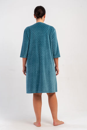 KADIN PAMUK KADIFE XXL 3/4 KOL CEPLI FERMUARLI EV ELBİSESİ