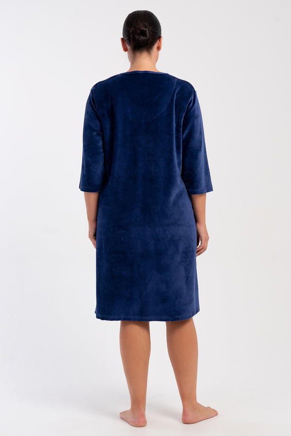 KADIN PAMUK KADIFE XXL 3/4 KOL CEPLI FERMUARLI EV ELBİSESİ