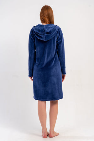 KADIN PAMUK KADIFE UZUN KOL CEPLI FERMUARLI KAPSONLU EV ELBİSESİ