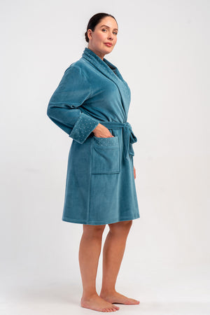 KADIN PAMUK KADIFE XXL UZUN KOL CEPLI SAL YAKA SABAHLIK