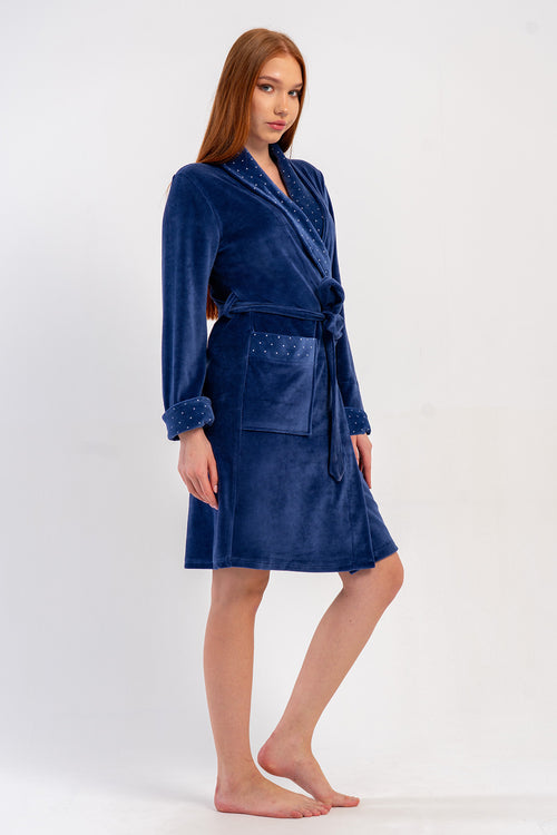 KADIN PAMUK KADIFE UZUN KOL CEPLI SAL YAKA SABAHLIK