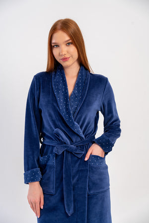 KADIN PAMUK KADIFE UZUN KOL CEPLI SAL YAKA SABAHLIK