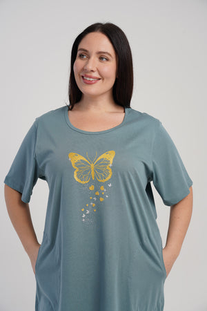 KADIN XXL KISA KOL TUNIK 510033 - VienettaYESIL1XL