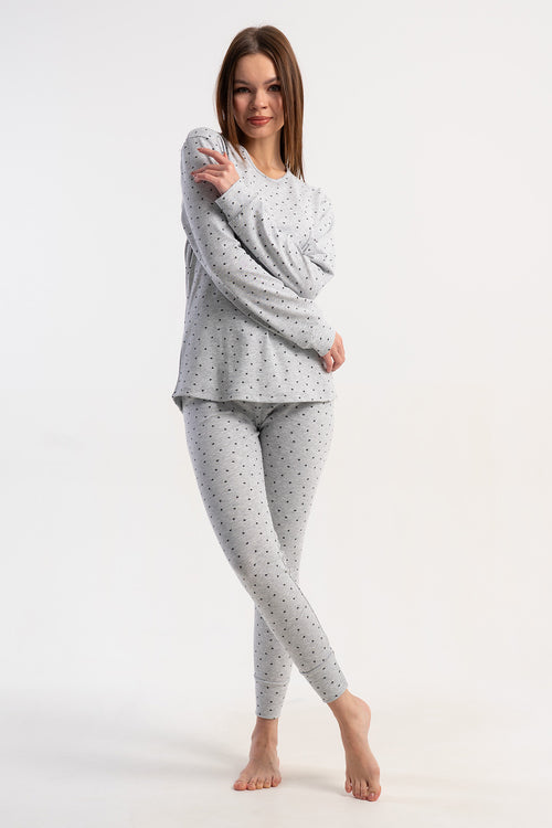 KADIN KASKORSE O YAKA UZUN KOL KOLUCU VE PACASI MANSETLI ETEGI OVAL PIJAMA TAKIM