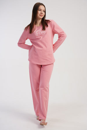 KADIN 2IPLIK O YAKA UZUN KOL ETEGI OVAL PIJAMA TAKIM