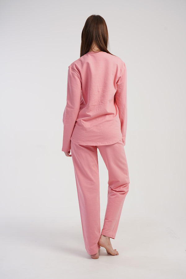 KADIN 2IPLIK O YAKA UZUN KOL ETEGI OVAL PIJAMA TAKIM