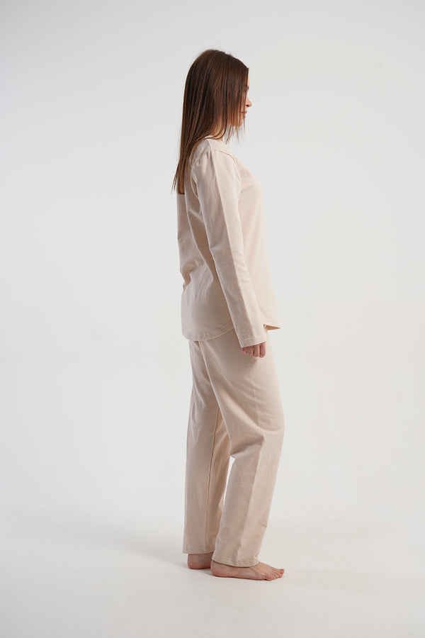 KADIN 2IPLIK O YAKA UZUN KOL ETEGI OVAL PIJAMA TAKIM