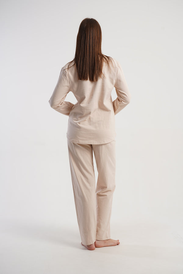 KADIN 2IPLIK O YAKA UZUN KOL ETEGI OVAL PIJAMA TAKIM