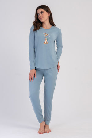 KADIN P.SUPREM O YAKA UZUN KOL ETEGI OVAL MANSETLI PIJAMA TAKIM