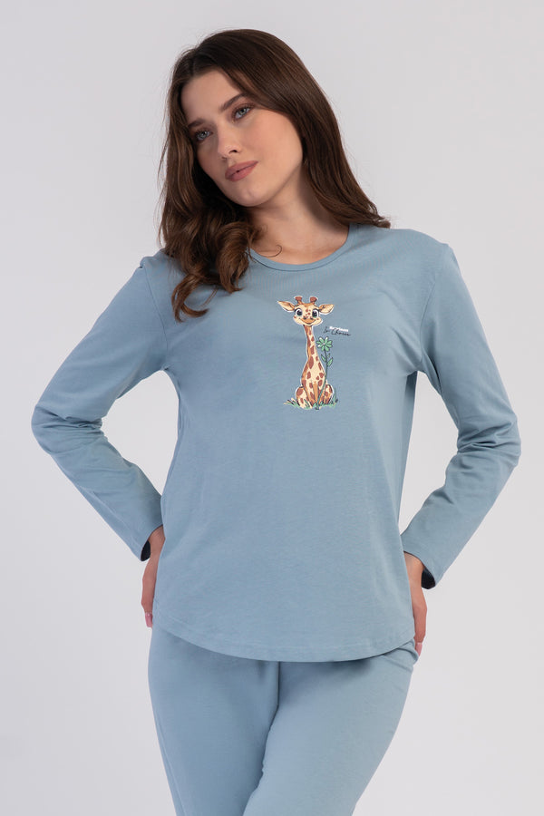 KADIN P.SUPREM O YAKA UZUN KOL ETEGI OVAL MANSETLI PIJAMA TAKIM
