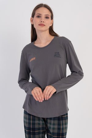 KADIN P.SUPREM O YAKA UZUN KOL ETEGI OVAL PIJAMA TAKIM