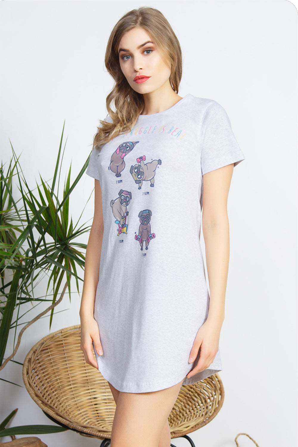 BAYAN P.SUPREM O YAKA KISA KOL ETEGI OVAL TUNIK 809178 - Vienetta1.GrupGRAY MELANGE