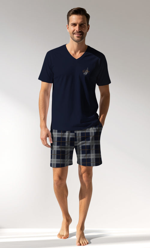 Man Supreme PacificSoul V Neck Short Set - A-LACIVERT - Image 1