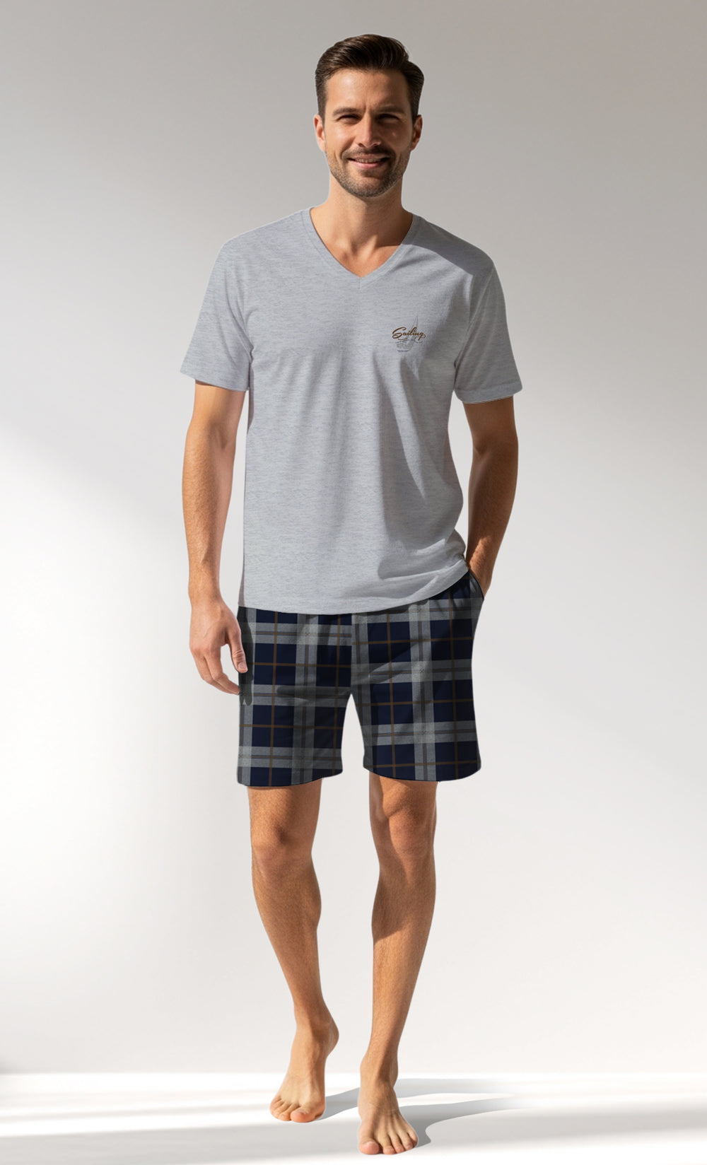 Man Supreme PacificSoul V Neck Short Set - A-LACIVERT - Image 1