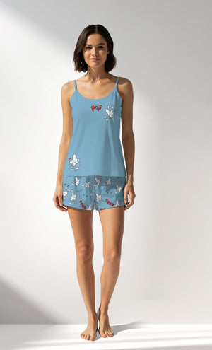 Woman Supreme Popcorn Thin Strap Short Set - B-14-4318 - Image 1